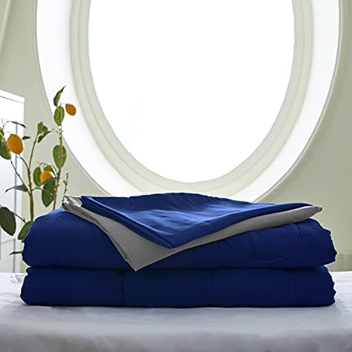 4 Pieces Toddler Bedding Set Ultra Soft and Breathable Toddler Comforter Sheet Set for Autumu and Winter- Includes Warm Comforter, Flat Sheet, Fitted Sheet and Pillowcase - Royal Blue & Gray - Image 8