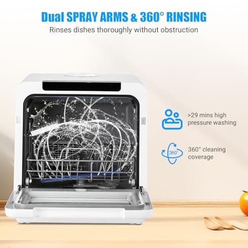 GarveeHome Dishwasher, Countertop Dishwashers, 5 Washing Programs Mini Dishwasher with 5L Built-in Water Tank, Dishwasher Machine 360° Dual Spray, Tabletop Dishwasher with High-Temp & Air-Dry Function - Image 3