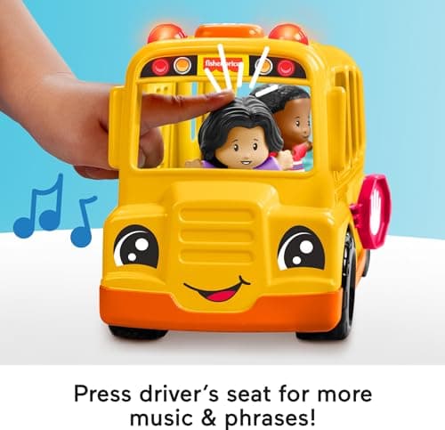 Fisher-Price Little People Toddler Toy School Bus Musical Push-Along Vehicle with 2 Figures for Pretend Play Ages 1+ Years - Image 4