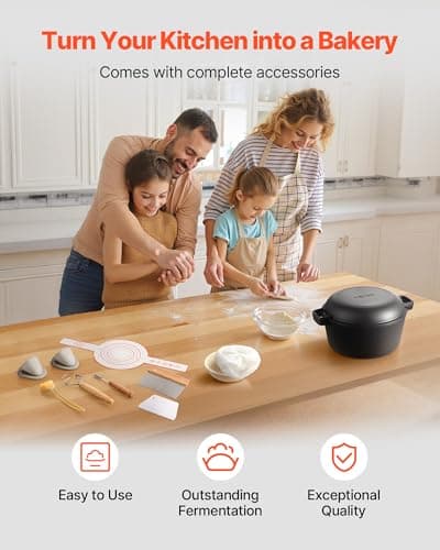 VEVOR Cast Iron Dutch Oven, 2-in-1 Pre-Seasoned Pot with Skillet Lid, 5QT Cookware Pan with Proofing Basket, Bread Baking Accessories, Bread-Oven Compatible 500℉ - Image 3