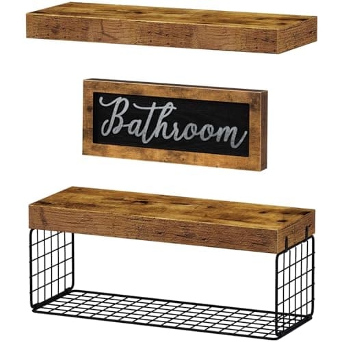QEEIG ‎Bathroom Shelves Over Toilet - Paper Storage Wall Mounted Farmhouse Decor Decorations Aesthetic Décor Sign Small Floating Shelf 2+1 Set 16 inch, Rustic Brown (020BN) - Image 6