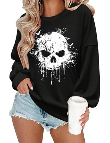 Zeagoo Women's Halloween Sweatshirts Long Sleeve Pullover Tops Gothic Fall Y2K Clothes 2024