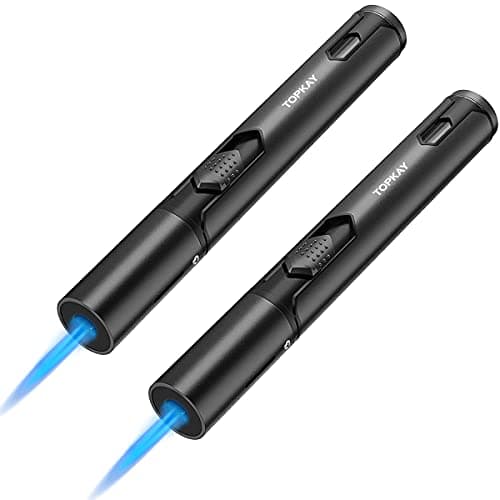 TOPKAY Torch Lighters, 2 Pack, Butane Lighters, Adjustable Jet Flame Torch Lighters, Windproof Butane Refillable Gas Torch Lighter Long Lighter for Candle, Grill, BBQ, Fireworks(Gas Not Included)