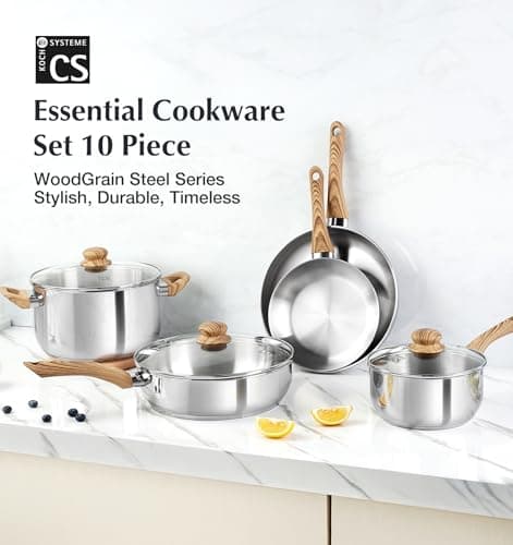 KOCH SYSTEME CS Stainless Steel Coowkare Set 10PCS, Professional 18/10 Stainless Steel Pots and Pans Set with Cool-Touch Handles, Tri-ply Base, Kitchen Cookware Sets, Cooking Set Induction Compatible - Image 7