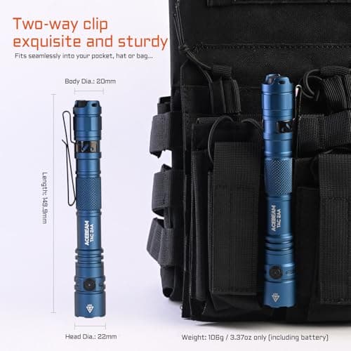 ACEBEAM TAC 2AA EDC Tactical Dual Modes Flashlight Rechargeable, 1400 High Lumens Flashlight, Dual Switch Pocket LED Flashlight, Super Bright Small Flash Light for Emergency, Camping, Home(SFT-25R HI) - Image 4