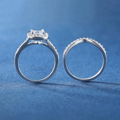 MDFUN 18K White Gold Plated Cubic Zirconia Two-In-One Halo Wedding Engagement Promise Eternity Ring for Women Size 7 - Image 5
