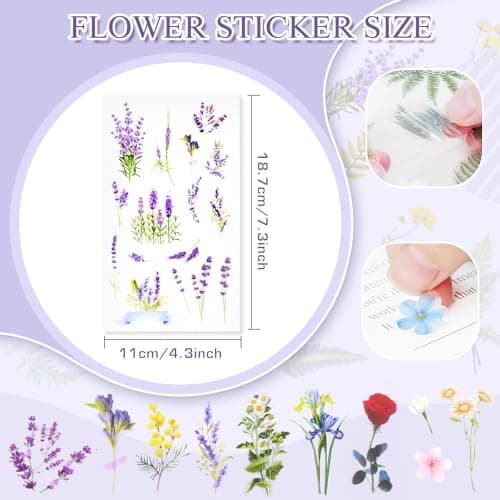 160Pcs Natural Flower Stickers for Scrapbooking,Self-Adhesive Transparent Flower Stickers Scrapbook Supplies Journaling Supplies for Adult Card Making Letters DIY Water Bottle Cards Decoration (160) - Image 2