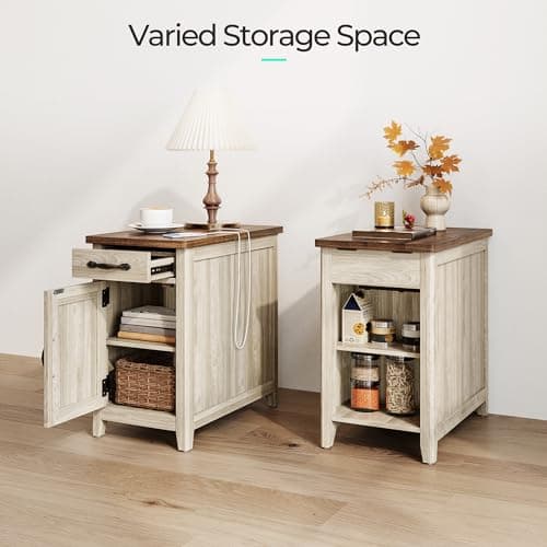 LINSY HOME Farmhouse End Table with Charging Station, Narrow Side Table for Living Room, Sofa Side Table with Drawer and Storage Cabinet, Small Nightstand for Home Office - Image 4