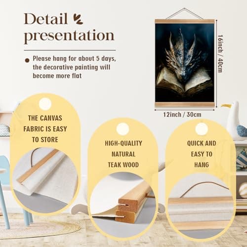 ZTGDA Book Dragon Wall Art,Dark Academia Vintage Poster, Gothic Canvas Print for Book Lovers, Fantasy Wall Decor for Bedroom, Library or Office, Mysterious Bookworm Gift(dragon) - Image 2