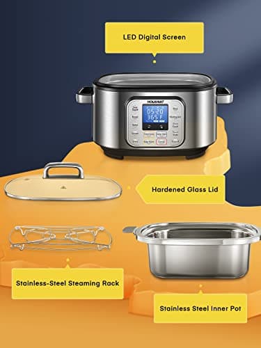 HOUSNAT Slow Cooker, 10 in 1 Programmable Pressure Cooker, 304 Stainless Steel Rice Cookers, Yogurt Maker, 6 QT Sous Vide, Delay Start, Adjustable Temp& Digital Time for Large Families or Entertaining - Image 5