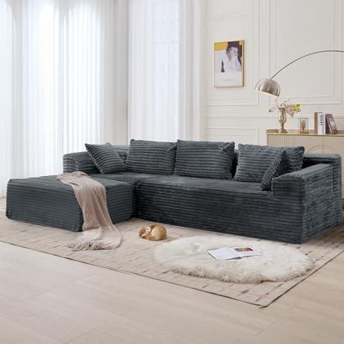 Korser 108" Sectional Couches for Living Room, Modular Sectional Sofa with L-Shape Chaise, Cloud Couch, Comfy Corduroy Fluffy Couch with Deep Seat and Side Pockets, No Assembly Required - Image 2