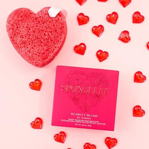 Spongellé Scarlet Blush Heart Buffer – All-in-One Exfoliating Sponge & Body Wash for Valentine's & Mother's Day Gifts - Image 2