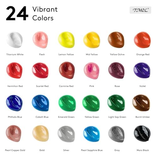 Acrylic Paint Set, 24 Colors (2 oz/Bottle) with 12 Art Brushes, Art Supplies for Painting Canvas, Wood, Ceramic & Fabric, Rich Pigments Lasting Quality for Beginners, Students & Professional Artist - Image 2