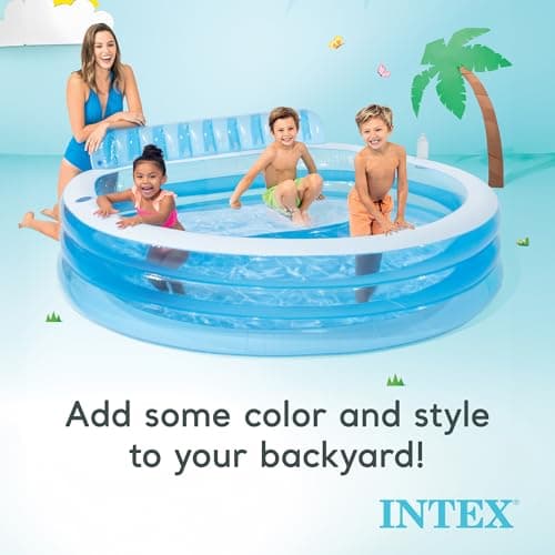 INTEX Swim Center Inflatable Family Lounge Pool: Built-In Bench – Cup Holder – 156 Gallon Capacity – 90" x 86" x 31" – Blue - Image 6