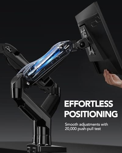 HUANUO FlowLift™ Dual Monitor Stand, Fully Adjustable Gaming Monitor Desk Mount for 13–32″ Computer Screens, Full Motion VESA 75x75/100x100 with C-Clamp & Grommet Base, Each Arm Holds 4.4 to 19.8 lbs - Image 6