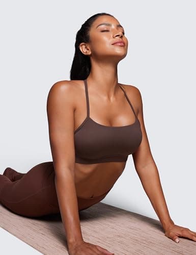 CRZ YOGA Butterluxe Womens Y Back Sports Bra - Padded Racerback Low Impact Spaghetti Thin Strap Workout Yoga Top Hot Fudge Brown Small - Image 3