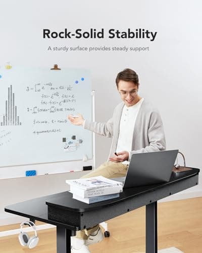 HUANUO 48″ x 24″ Electric Standing Desk with 2 Drawers, C-Clamp Mount Compatible, Height Adjustable Computer Desk, Home Office Stand Up Desk with 4 Preset Heights & 2 Hooks, Black - Image 6