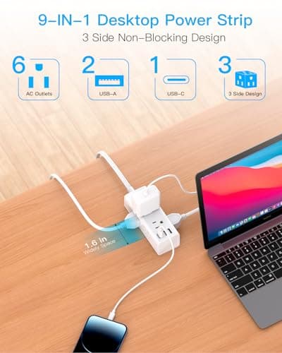 One Beat 10Ft Extension Cord with Multiple Outlets,Flat Plug Power Strip Surge Protector with 10 Ft Long Cord,6 Outlet 3 USB Ports (1USB C),Multi Outlet Wall Plug for Travel,College,Dorm Essentials - Image 3