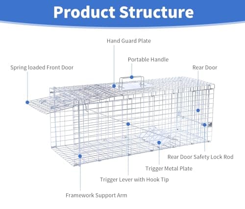 32” Humane Animal Trap, Live Animal Trap Cage for Stray Cats, Raccoons, Squirrels, Rabbits, Moles, Groundhogs, Armadillos up to 16.5 lbs, Galvanized Rustproof Live Animal Cage Trap - Image 5
