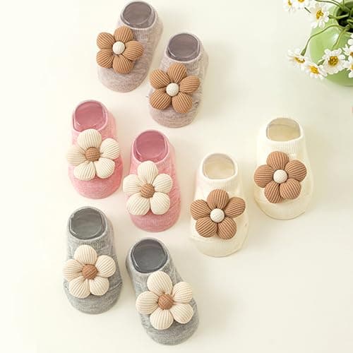 KEAINVRN 4Packs Baby Girls Socks,Flower Non-Slip Grips for Babies Toddler Princess Low Cut Socks Baby Christmas Gifts (US, Age, 0 Months, 6 Months, multicolor) - Image 4