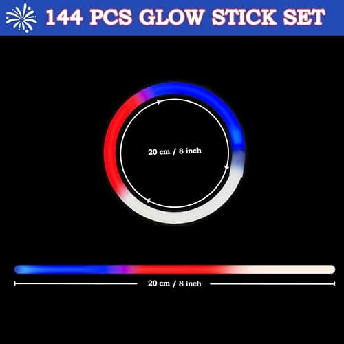 JOYIN 72 Pcs July 4th Glow Sticks Bulk with Connectors, Red White Blue 3 Colors In 1 Glow in The Dark Stick, Light Up Bracelets & Necklaces for Kids & Adults, Party Favor Supplies For Independence Day - Image 2