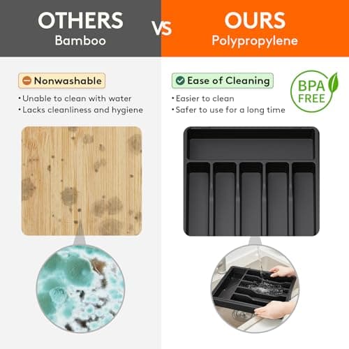 Lifewit Large Silverware Drawer Organizer, Expandable Utensil Tray for Kitchen, BPA Free Flatware and Cutlery Holder, Adjustable Plastic Storage for Spoons Forks Knives, Large, Black - Image 4