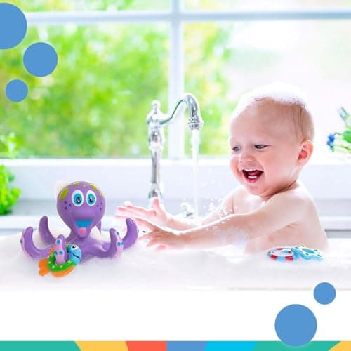 Nuby Floating Octopus Toy with 3 Hoopla Rings - Baby Bath Toy for Boys and Girls - 18+ Months - Purple (Pack of 1) - Image 6