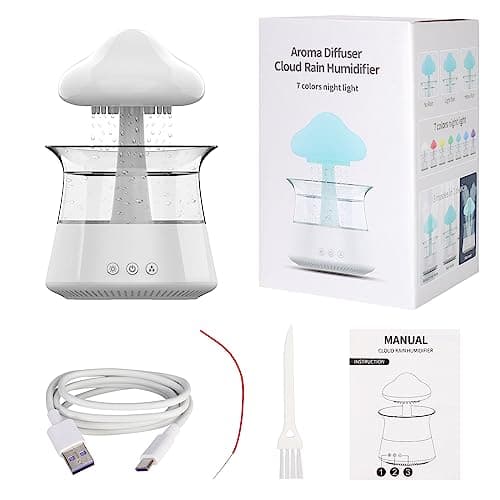 Cloud Rain Humidifier for bedroom with Soothing Rain Sounds - Bedroom Sleep Aid, Waterfall Night Light, Mushroom Design Air Moisturizer for bedroom and living room (White) - Image 9