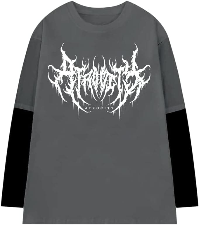 Goth Shirt Gothic Shirt Fake Two-Piece Alternative Clothing Goth Long Sleeve Top Grunge Clothes XX-Large Black02 - Image 7