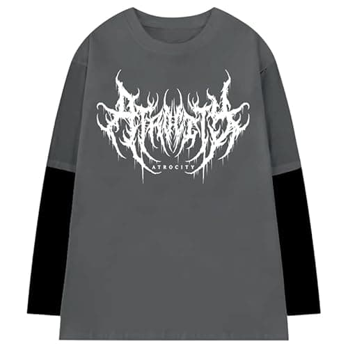 Goth Shirt Gothic Shirt Fake Two-Piece Alternative Clothing Goth Long Sleeve Top Grunge Clothes (Black02,XXL,XX-Large) - Image 6