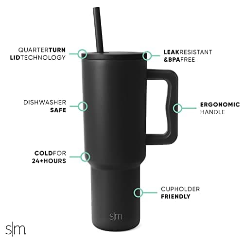 Simple Modern 40 oz Trek Tumbler with Handle and Straw Lid | Cup Holder Friendly Insulated Stainless Steel Travel Mug | Midnight Black - Image 2