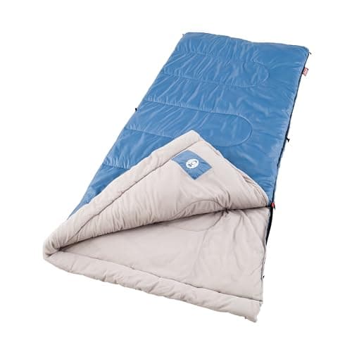 Coleman Sun Ridge 40°F Cool-Weather Sleeping Bag, Lightweight Adult Sleeping Bag with Soft Trim & Draft Tube, Machine Washable