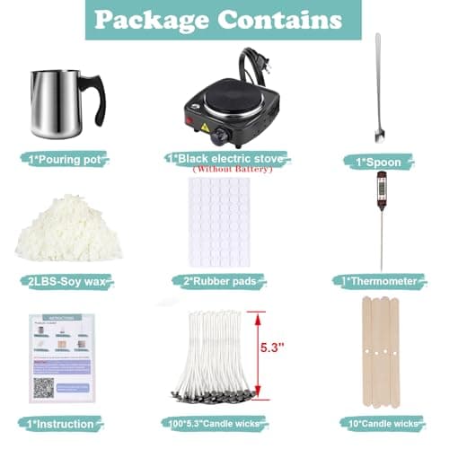 Soy Wax Candle Making Kit Supplies With Wax Melter, Natural Candle Wax For Candle Making, DIY Art&Crafts Kit for Adults,Beginner, Including 2lbs Soy Wax Flakes, Electric Stove,Candle Wick,Melting Pot - Image 2