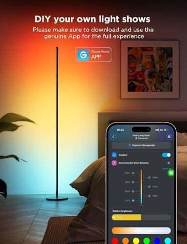 Govee RGBIC Floor Lamp Basic, LED Corner Lamp Works with Alexa, 1000 Lumen Smart Modern Floor Lamp with Music Sync and 16 Million DIY Colors, Color Changing Standing Lamp for Bedroom Living Room Black - Image 4