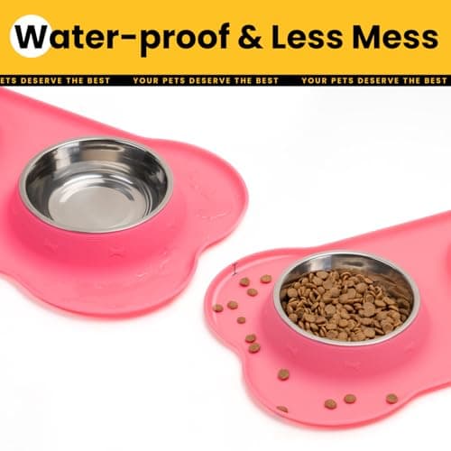 Conlun Dog Bowls with Silicone Feeding Mat, No Spill Food Water Dish Set, Dishwasher Safe, 2 Stainless Steel Puppy Bowls, Suitable for Tiny Dogs Kittens Cats Rabbits Pets under 8lbs, Extra Small, Pink - Image 5