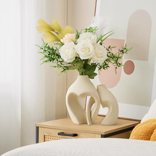 Zormon White Vases for Decor, Heart Shaped Ceramic Vase Set of 2, Nordic Heart Shaped Vases, Minimalist Decorative Vase for Table Centerpiece Wedding Dining Living Room Office House Decoration - Image 4