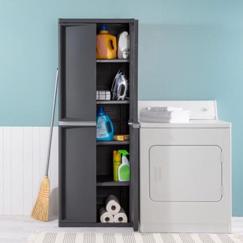 Sterilite 4 Shelf Cabinet, Lockable Utility Storage w/ Adjustable Shelves, Gray - Plastic Shelving Unit for Organizing Garage, Pantry, Basement, Laundry Room or Mudroom - Image 5
