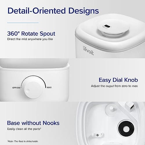 LEVOIT Top Fill Humidifiers for Bedroom, 2.5L Tank for Large Room, Easy to Fill & Clean, 28dB Quiet Cool Mist Air Humidifier for Home Baby Nursery & Plants, Auto Shut-off and BPA-Free for Safety, 25H - Image 7
