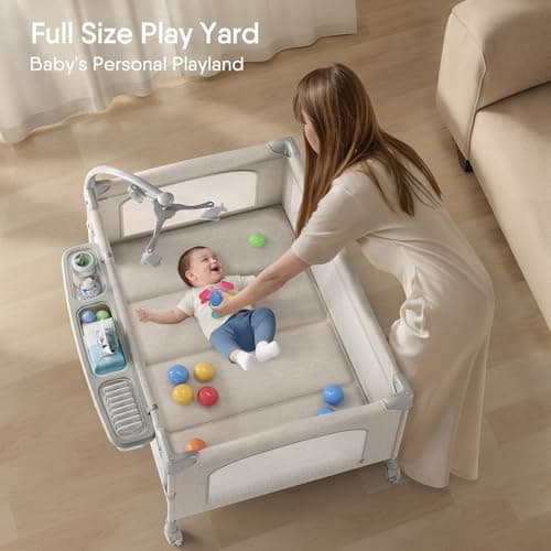 TinyGlow 4 in 1 Baby Bassinet, Pack and Play, Bedside Crib Sleeper, Diaper Changer, Quickly Assembled and Folded Portable Crib with Mattress and Mosquito Net, Easy to Carry - Image 4