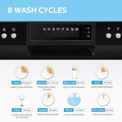 COMFEE’ Countertop Dishwasher, Energy Star Portable Dishwasher, 6 Place Settings & 8 Washing Programs, Speed, Baby-Care, ECO& Glass, Dish Washer for Dorm, RV& Apartment, Black - Image 6