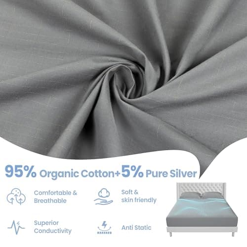 Aekenr Grounding Sheets Queen Size - 95% Organic Cotton + 5% Pure Silver Fitted Bed Sheet for Earthing - 400 Thread Count Deep Pocket Grounded Bedsheets - Improved Sleep Down to Earth Ground Bedding - Image 2