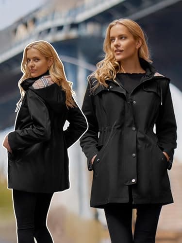 SaphiRose Women's Long Hooded Rain Jacket Outdoor Raincoat Windbreaker(Black,Medium) - Image 4