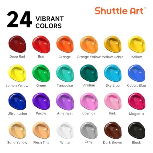Shuttle Art Acrylic Paint, 24 Colors Acrylic Paint Bottle Set, 250ml/8.45oz Each, Rich Pigments, High Viscosity, Bulk for Artists, Beginners and Kids Painting on Rocks Crafts Canvas Wood - Image 2