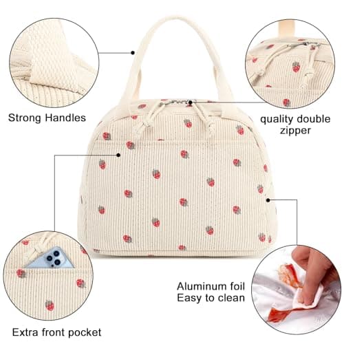 Bluboon Lunch Bag for Women Men Cute Corduroy Lunch Tote Bags Reusable Insulated Lunch Box Large Capacity Reusable Insulated Cooler for Work Picnic or Travel - Image 5