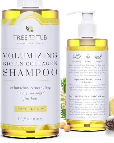 Tree to Tub Volumizing Hair Thickening Shampoo - Biotin, Collagen, Sulfate-Free Argan Oil Shampoo with Wild Soapberries and Sicilian Lemon Tea Tree Oil for Women & Men
