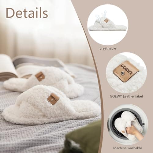 GOEWY Fuzzy Open Toe Slippers for Women Indoor and Outdoor with Memory Foam Cozy Cross Band Cute Slipper Soft House Shoes Slides Slip On Gifts for Women Mom Her Ladies Bridesmaid White - Image 4