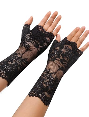 Avidlove Gothic Lace Gloves for Women short Lace Fingerless Glove Bridal Wrist Gloves Opera Evening Wedding Tea Party Prom Cosplay Black - Image 3