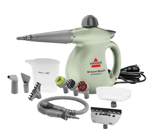 BISSELL® Steam Shot™ OmniReach handheld portable steam cleaner for tile, grout, windows, bathrooms, kitchens, fabric steaming tool, includes 10 tools