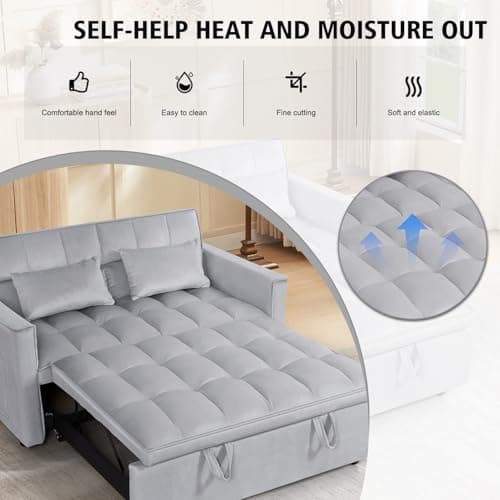3 In 1 Velvet Convertible Sofa Bed, Pull Out Couch Bed with Reclining Backrest And 2 Pillows, 54" Full Size Loveseat Sleeper Sofa Futon Couch Bed, Couches For Small Spaces, Living Room (Silver Grey) - Image 6