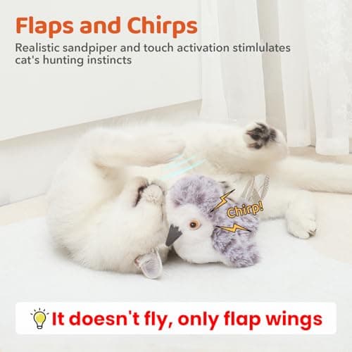 Potaroma Cat Toys Flapping Bird (No Flying), Lifelike Sandpiper Chirp Tweet, Rechargeable Touch Activated Kitten Toy Interactive Cat Exercise Toys for All Breeds Cat Kicker Catnip Toys 4.0" - Image 2